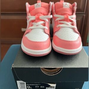Toddler Sneakers, Jordan 1’s, Size: 9c, Color: Coral, White, Berry